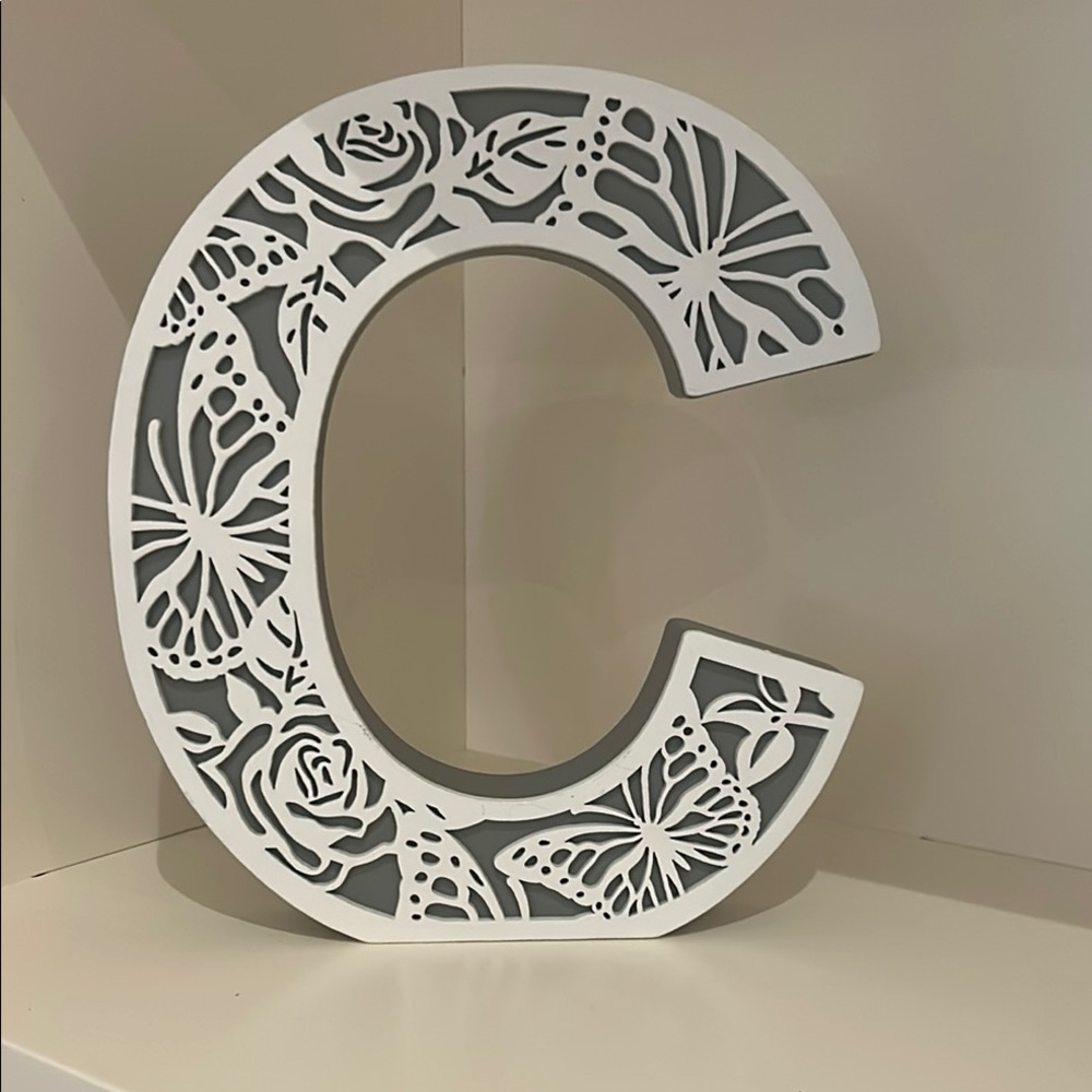 White Butterfly and Rose Decorative Letter C